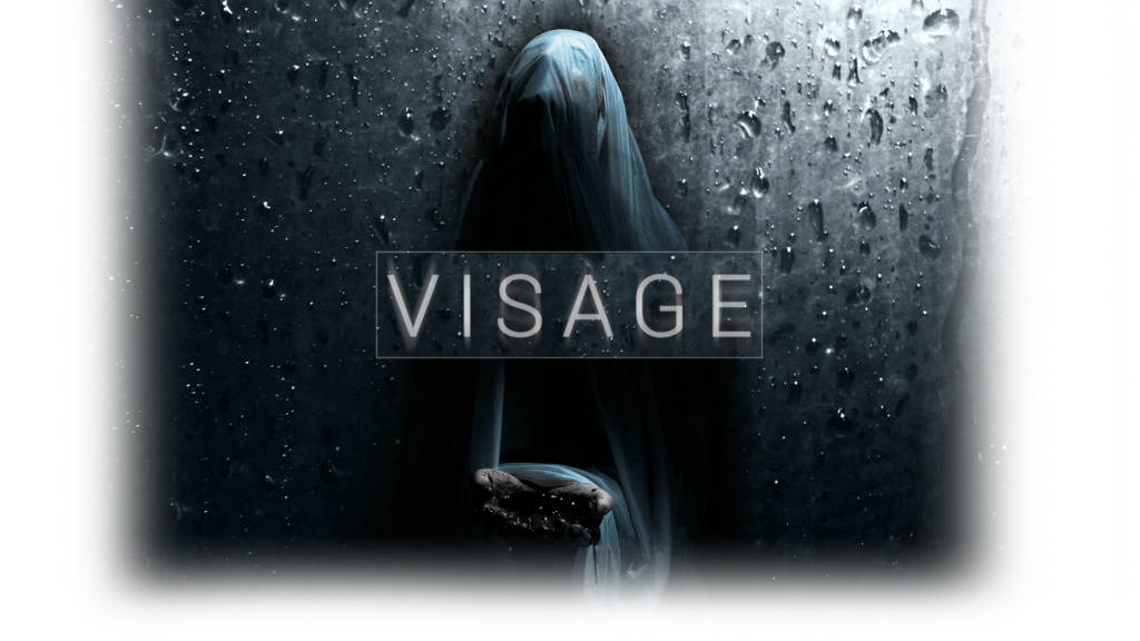 Visage - zahalená postava se vztaženýma rukama, třímající krev. Deštivé pozadí