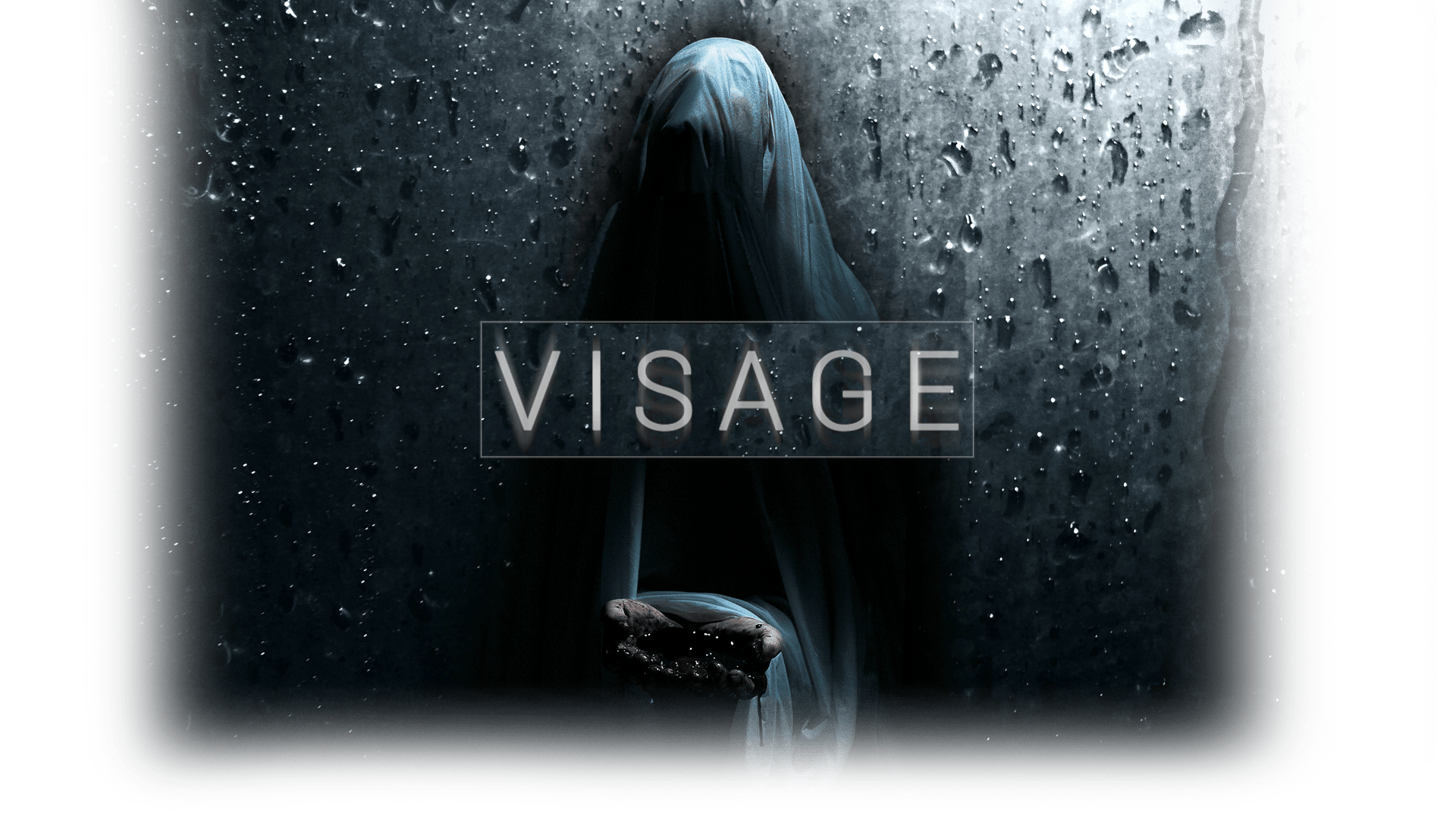 Visage - zahalená postava se vztaženýma rukama, třímající krev. Deštivé pozadí
