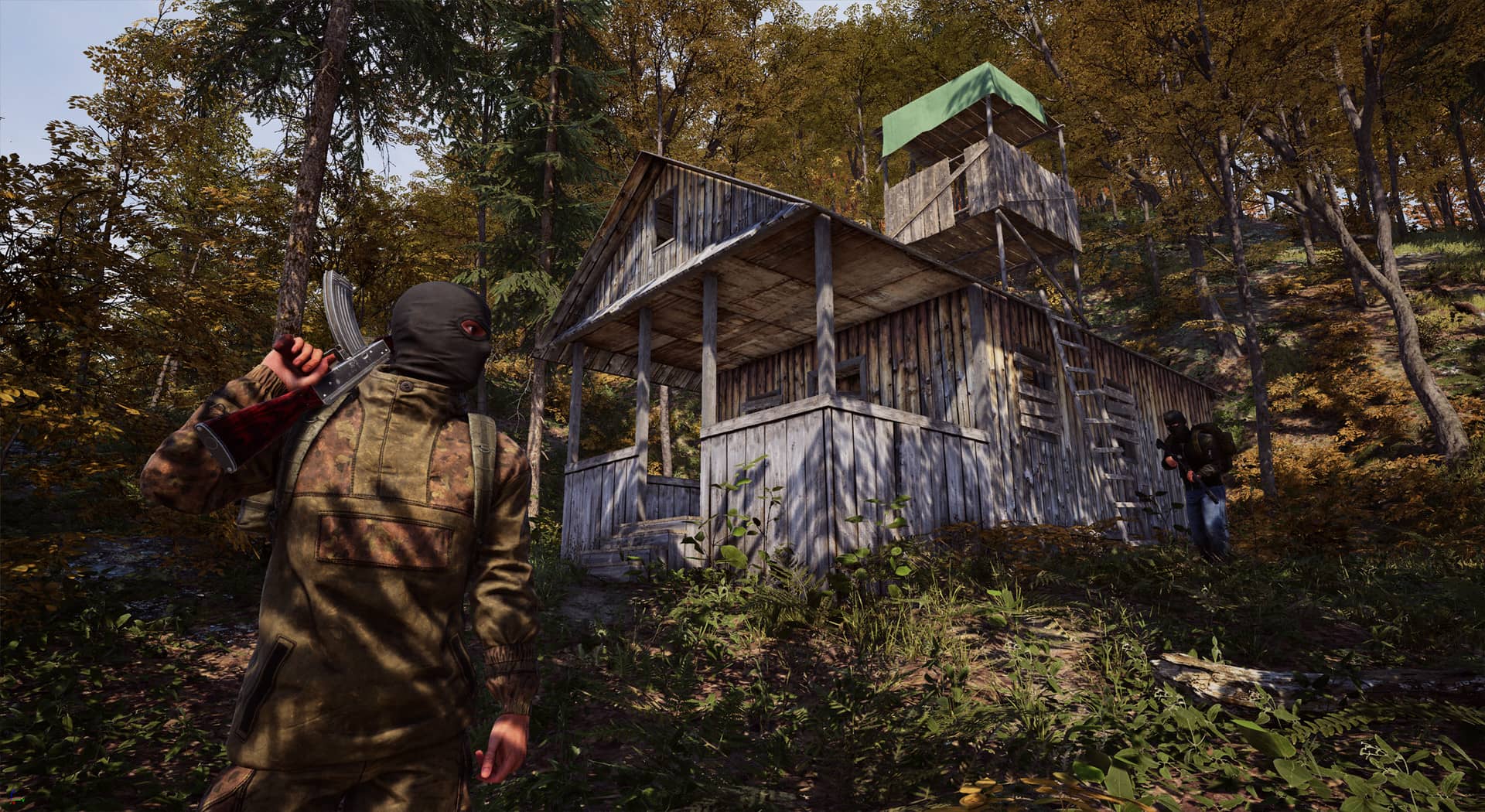 Deadside dřevěná chata v ruských lesích