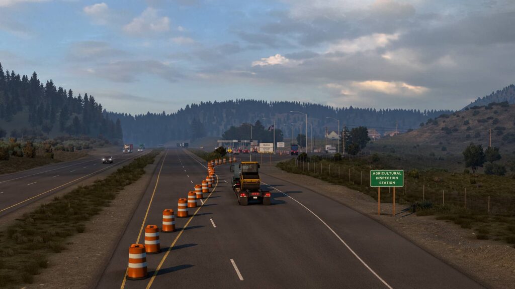 American Truck Simulator Kalifornie - přijezd k hraniční kontole