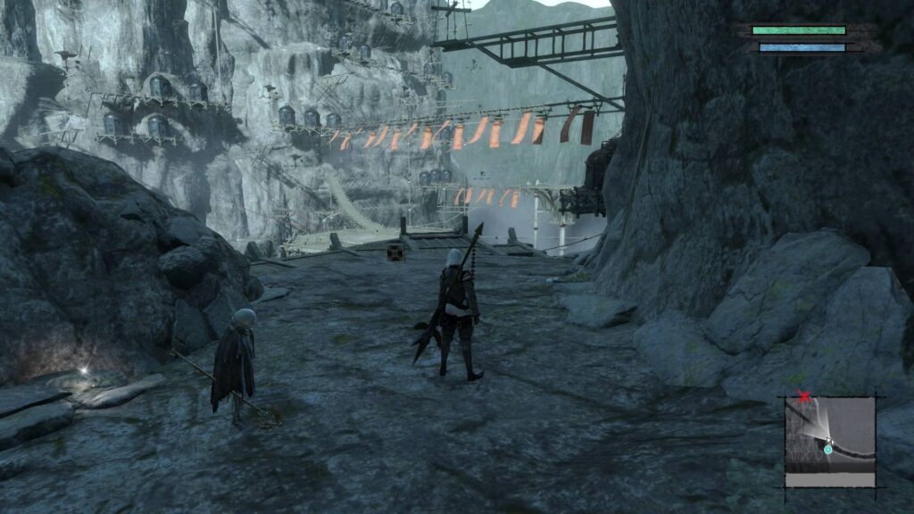 NieR Replicant – vesnice ve skalách