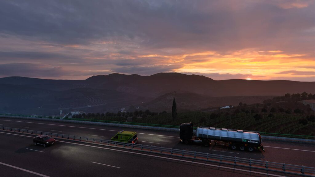Euro Truck Simulator 2 - Autoestrada A24 při západu slunce