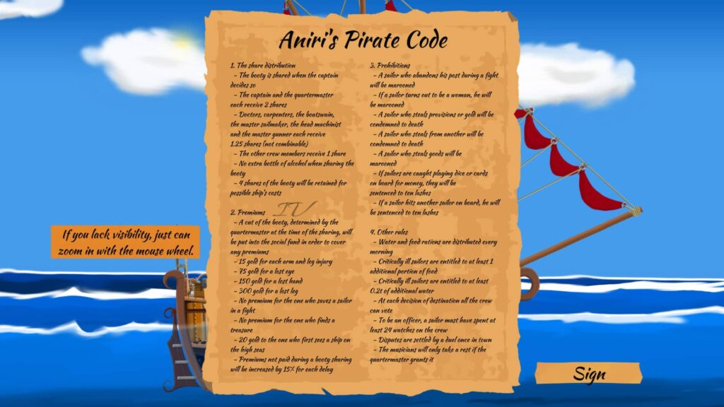 pirátský kodex v A Pirate Quartermaster