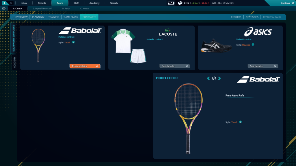 Tennis Manager 2021 equip