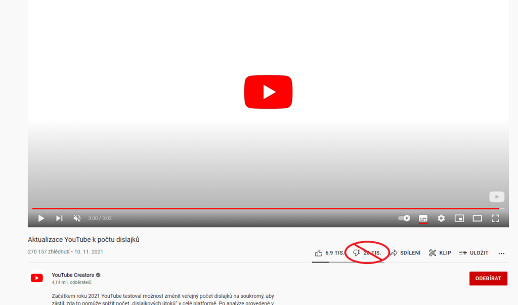 YouTube – zrušení palců dolů