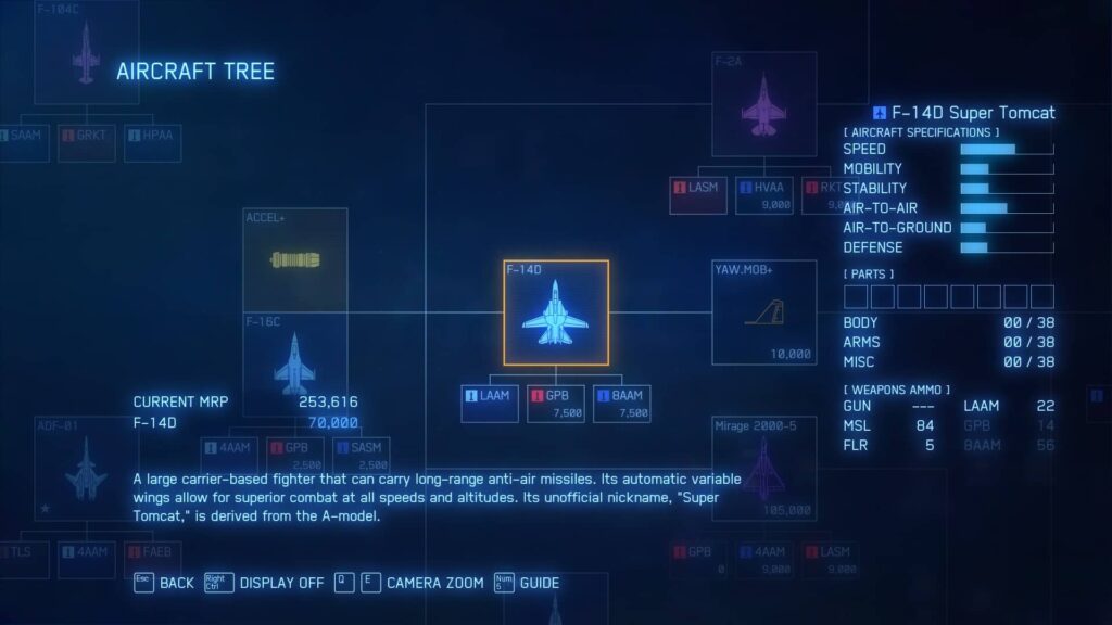 Ace Combat 7 Skies Unknown - vylepšování