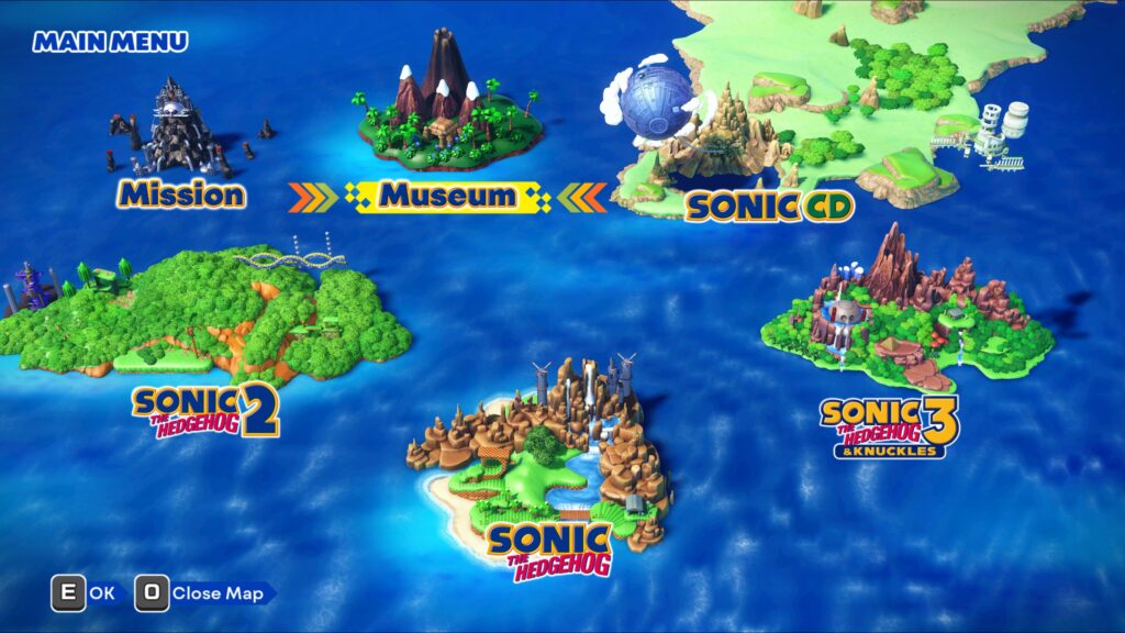 Sonic Origins – přehledné menu