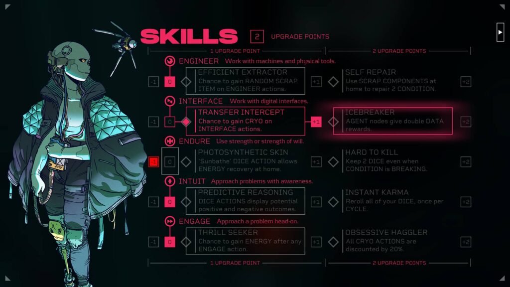 Citizen Sleeper – vylepšování statistik