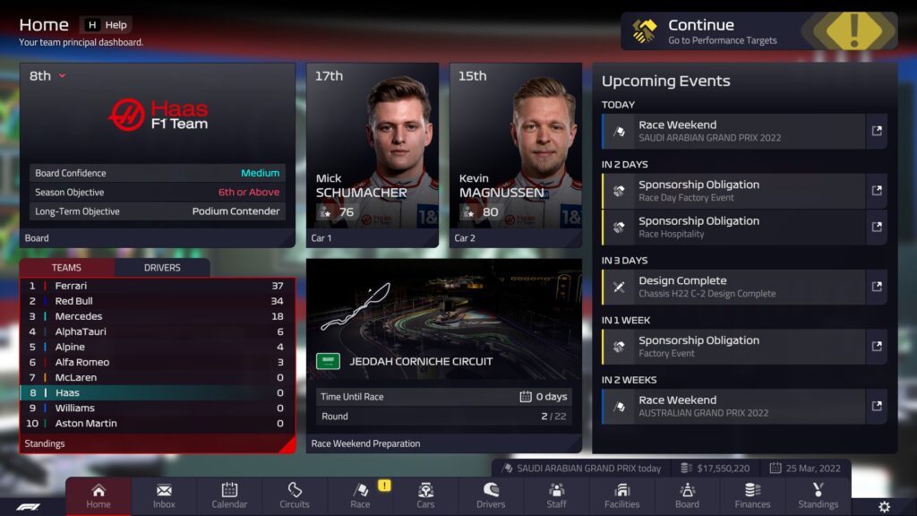 F1 Manager 2022 - hlavní nabídka