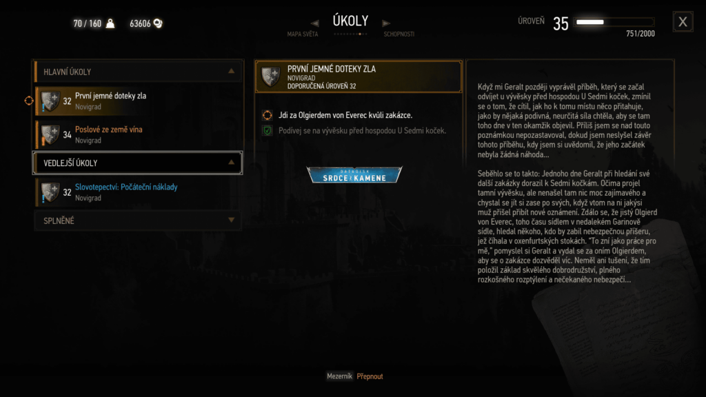 Zaklínač 3 Srdce z Kamene - doporučuji minimálně level 28
