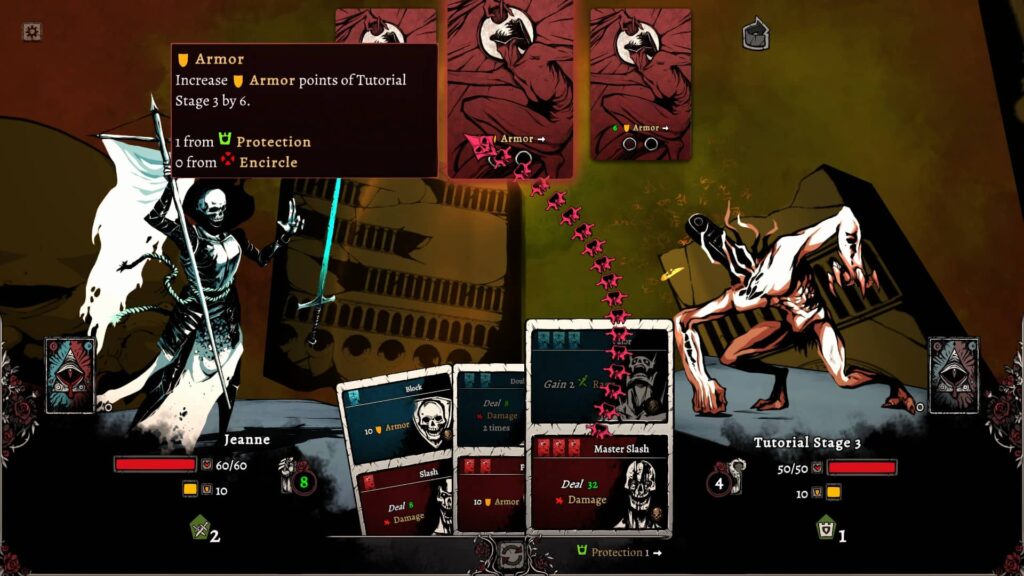 Nadir A Grimdark Deckbuilder – červená karta aktivuje červené schopnosti