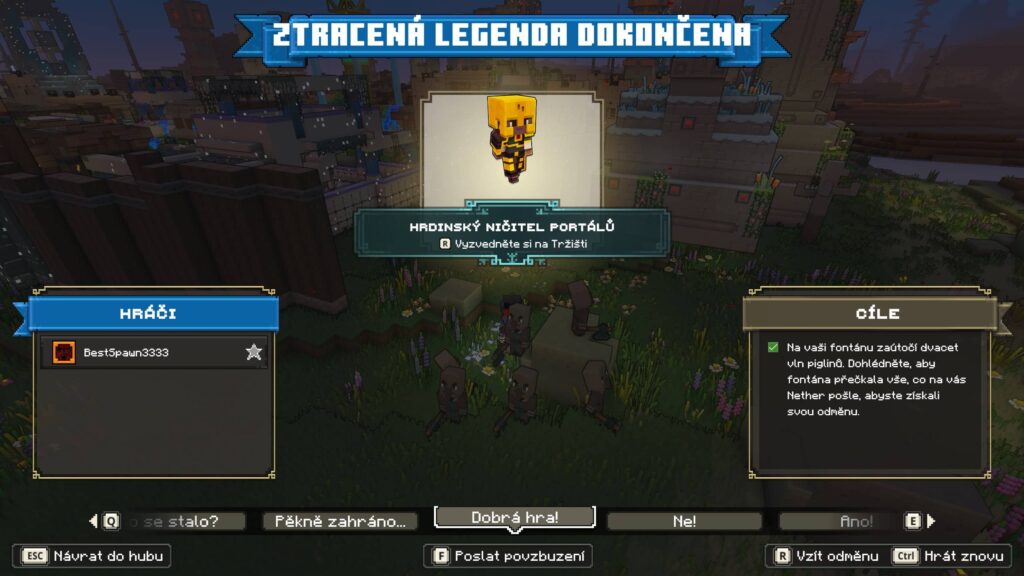 Minecraft Legends – zlatý skin jak v DOOMu