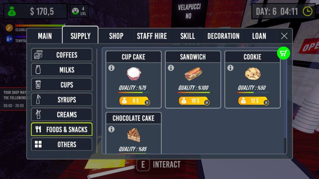 Barista Simulator - jídlo