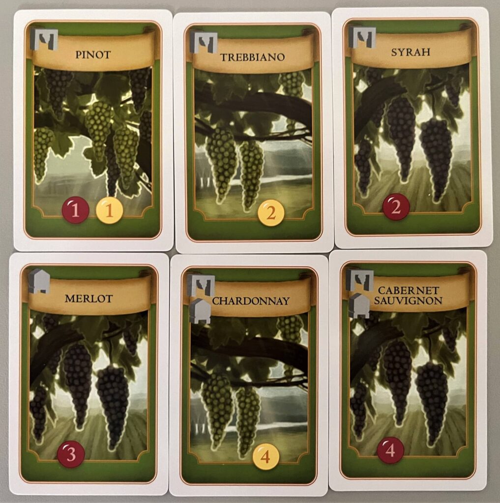 Desková hra Vinohrad – karty odrůd