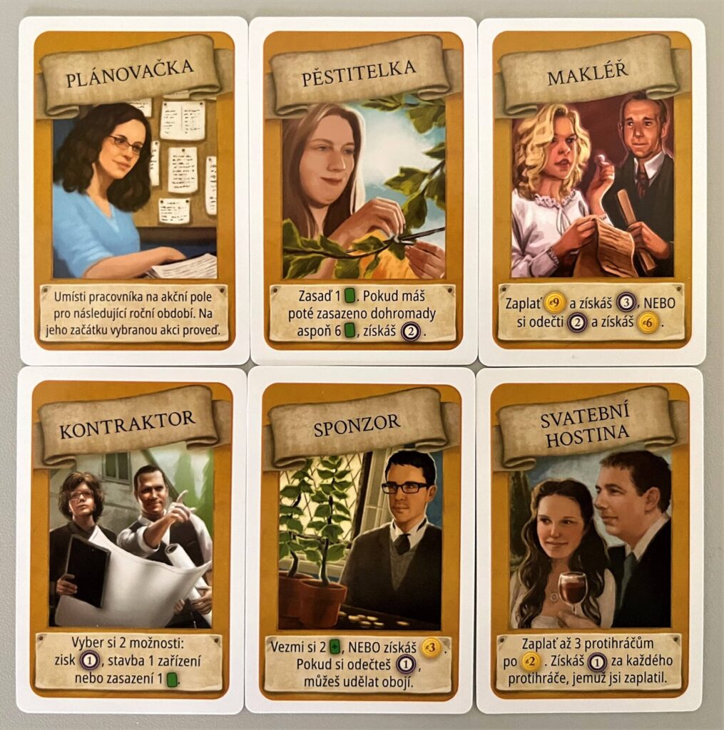 Desková hra Vinohrad – karty zaměstnanců