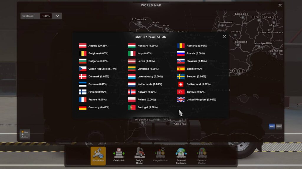 ETS2 - statistika jednotlivých států