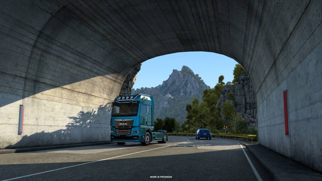 ETS2 West Balkans - modrý tahač v tunelu