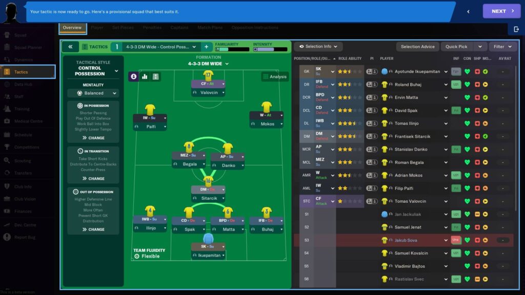 Football Manager 2024 - Plánování sestavy