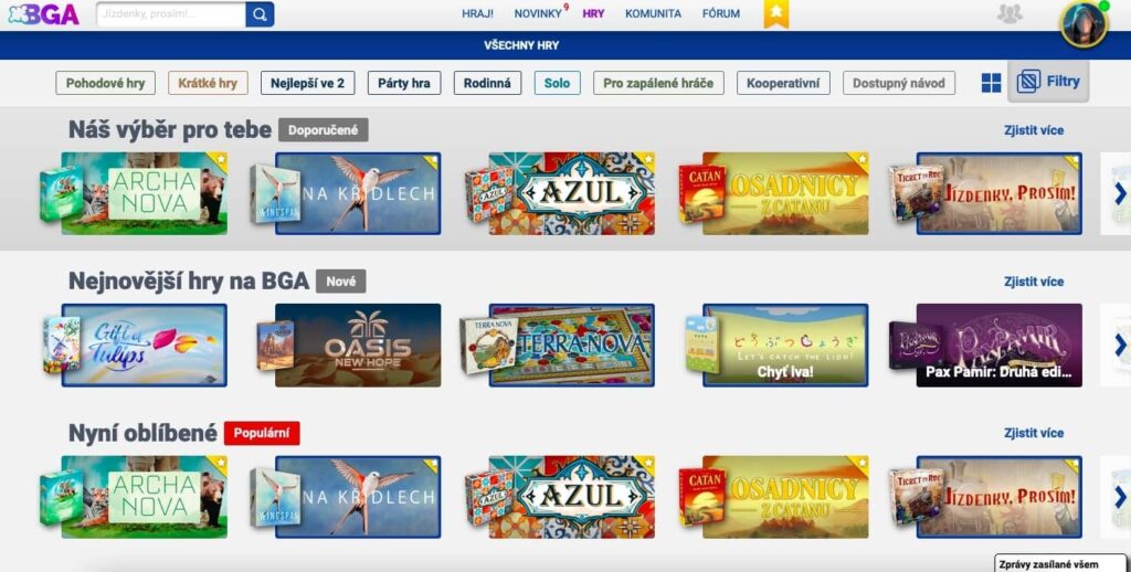 BoardGameArena.com – ukázka výběru her prémiových i zcela zdarma