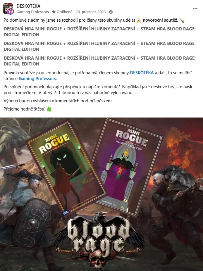 Soutěž o 3x deskovou hru Mini Rogue s rozšířením Hlubiny zatracení a videohrou Blood Rage Digital Edition deskotéka