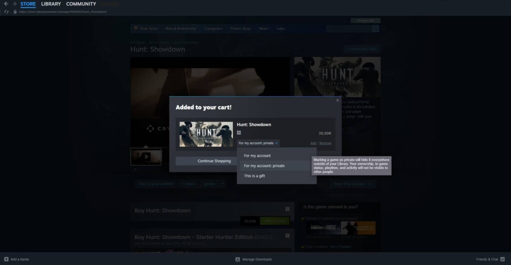 Soukromé hraní na Steamu