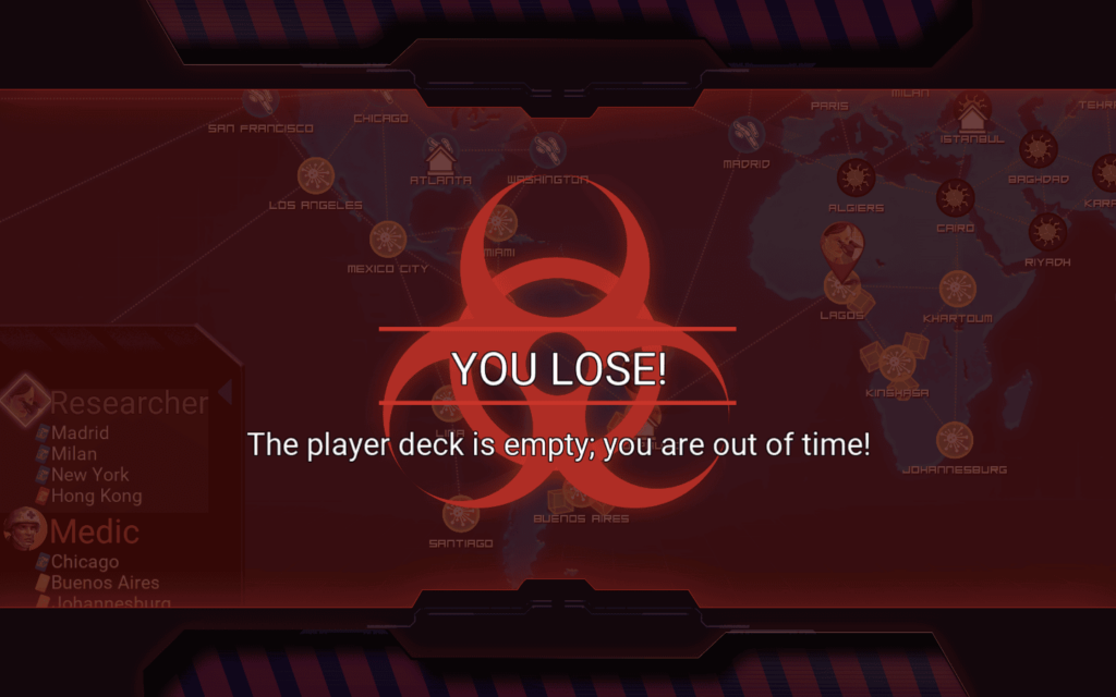 Pandemic: The Board Game – prohra kvůli prázdnému balíčku