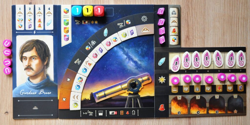 Galileo Galilei - příprava hráčské desky za Giordana Bruna