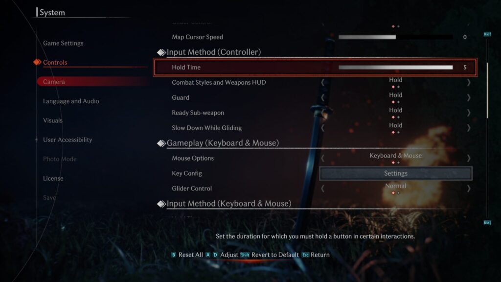 Rise of the Ronin - menu - ovládání