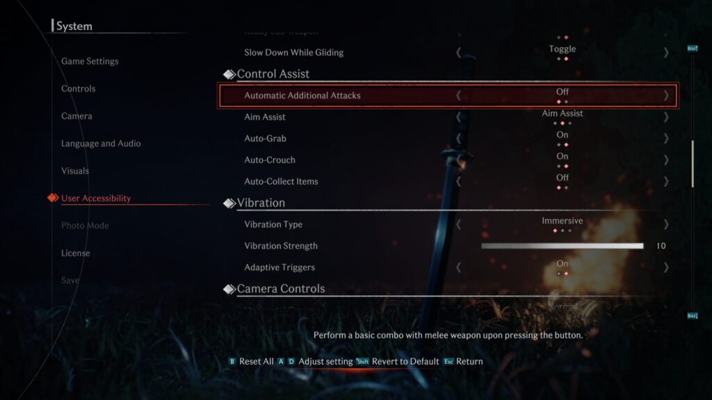 Rise of the Ronin - menu - asistence
