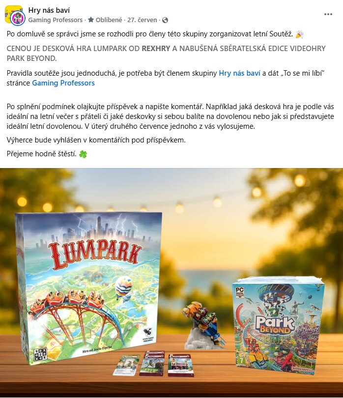Soutěž o deskovou hru Lumpark a sběratelskou edici videohry Park Beyond v Hry nás Baví