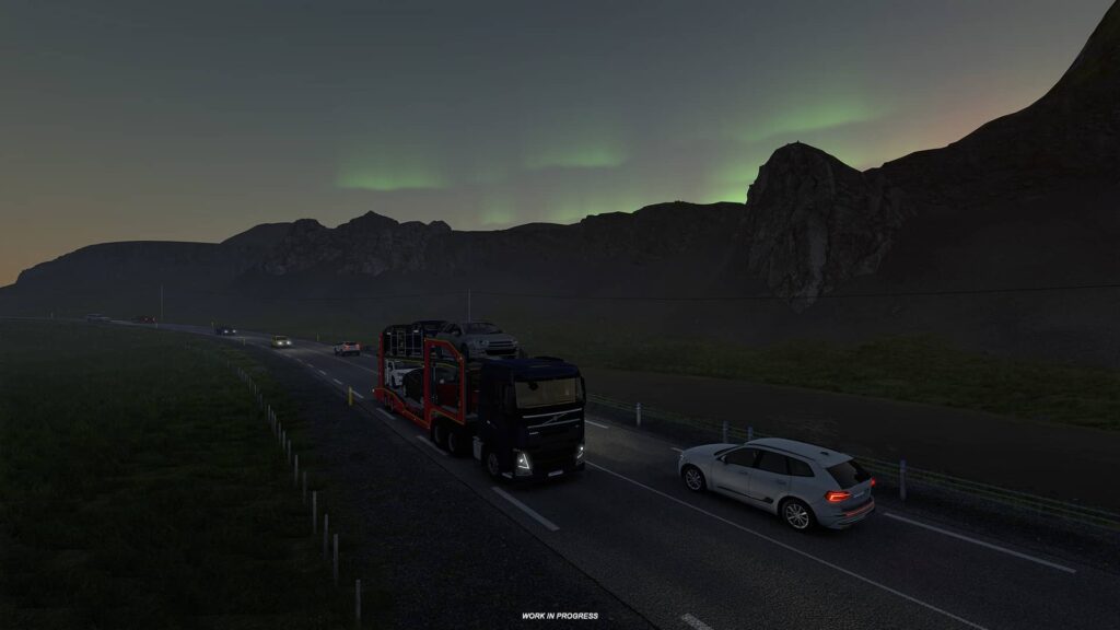 ETS2 Iceland - polární záře poprvé ve hře