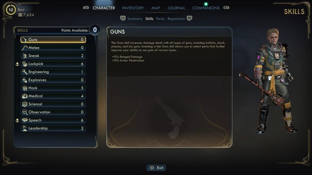 Outer Worlds - Dovednosti