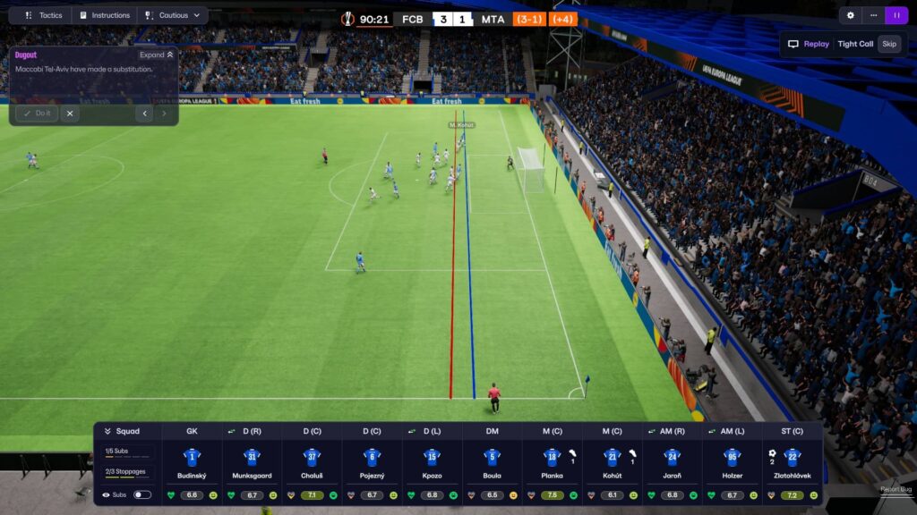 Football Manager 2026 - kalibrovaná čára