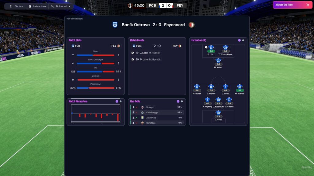 Football Manager 2026 - poločasové statistiky