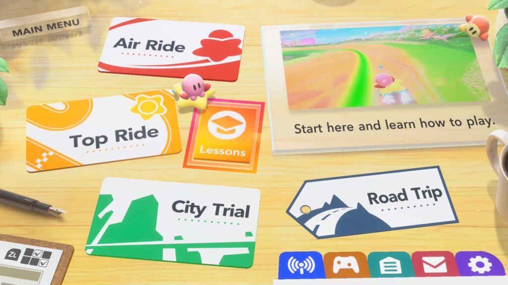 Kirby Air Riders - hlavní menu