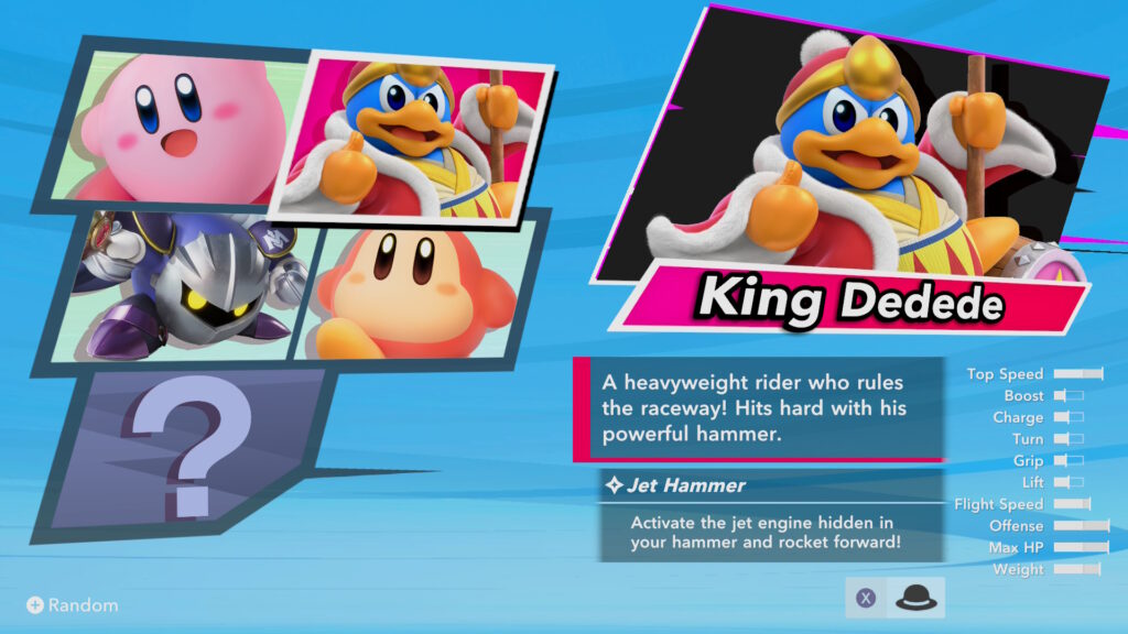 Kirby Air Riders - výběr postavy