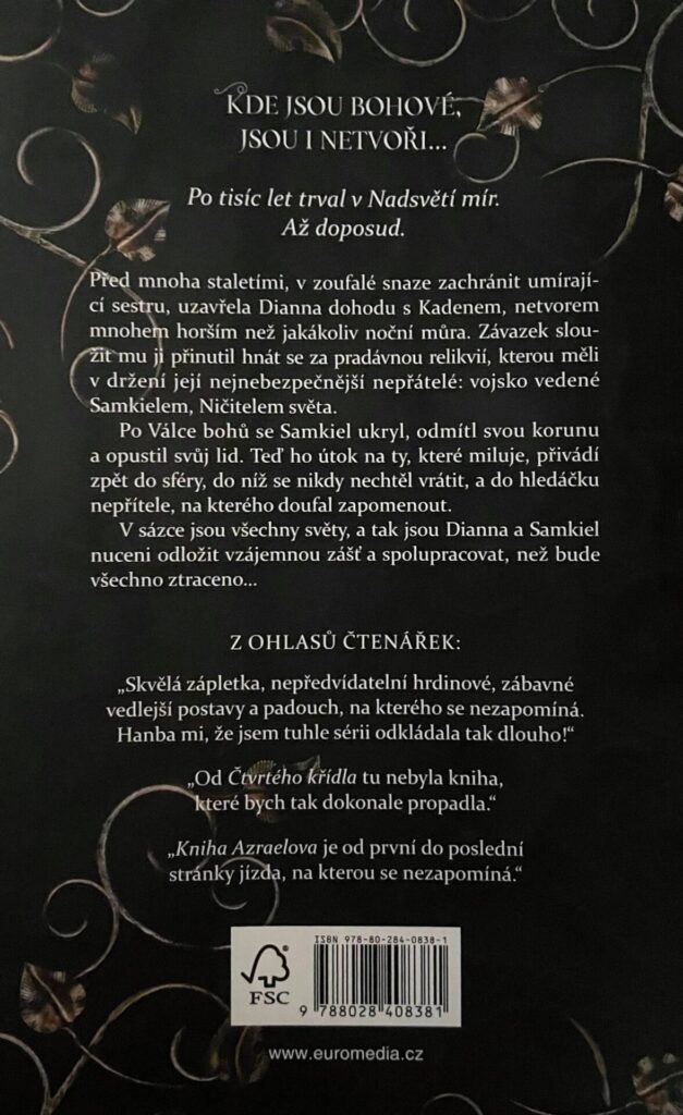 Kniha Azraelova - zadní strana 
