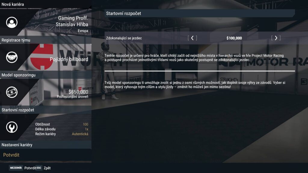 Project Motor Racing - kariérní model