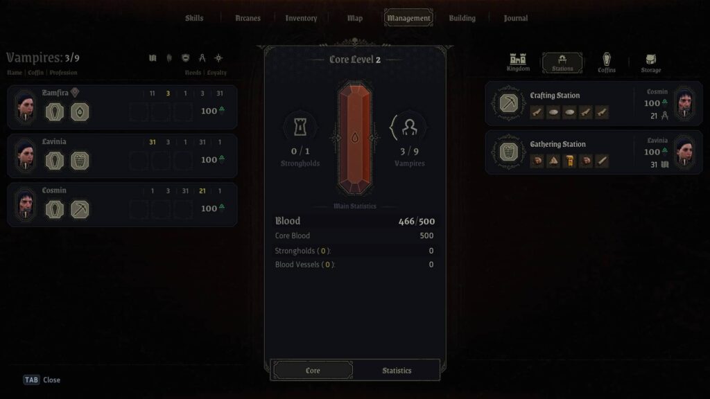 Vampires Bloodlord Rising - management hradu