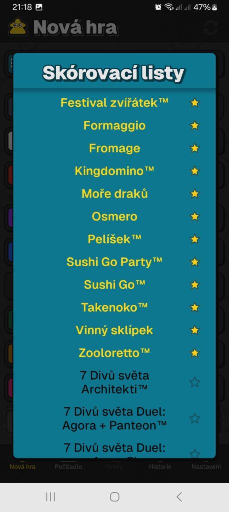 MyScoreTracker - oblíbené hry